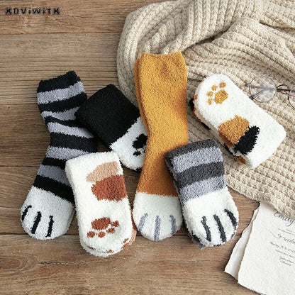 Cat Paw Coral Fleece Socks