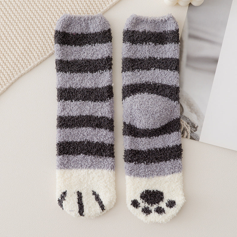 Cat Paw Coral Fleece Socks