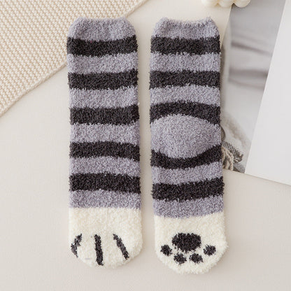 Cat Paw Coral Fleece Socks