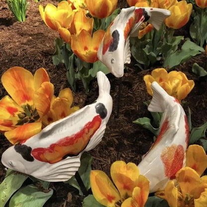 Ceramic Koi Fish Garden Stake Decorative Outdoor Sculpture