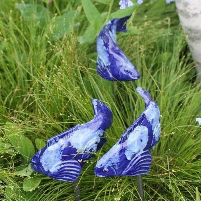 Ceramic Koi Fish Garden Stake Decorative Outdoor Sculpture