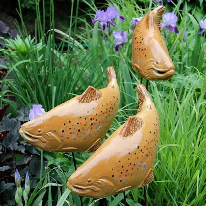 Ceramic Koi Fish Garden Stake Decorative Outdoor Sculpture