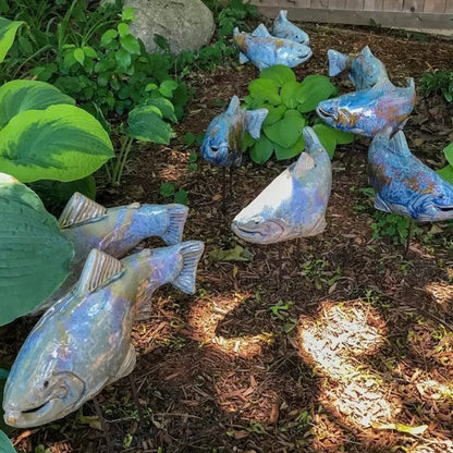 Ceramic Koi Fish Garden Stake Decorative Outdoor Sculpture