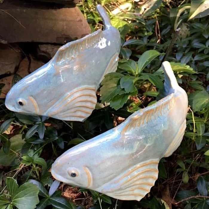 Ceramic Koi Fish Garden Stake Decorative Outdoor Sculpture