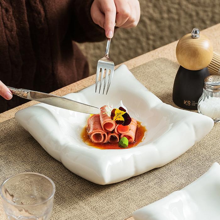 Ceramic Pillow Shaped Serving Plate for Modern Dining