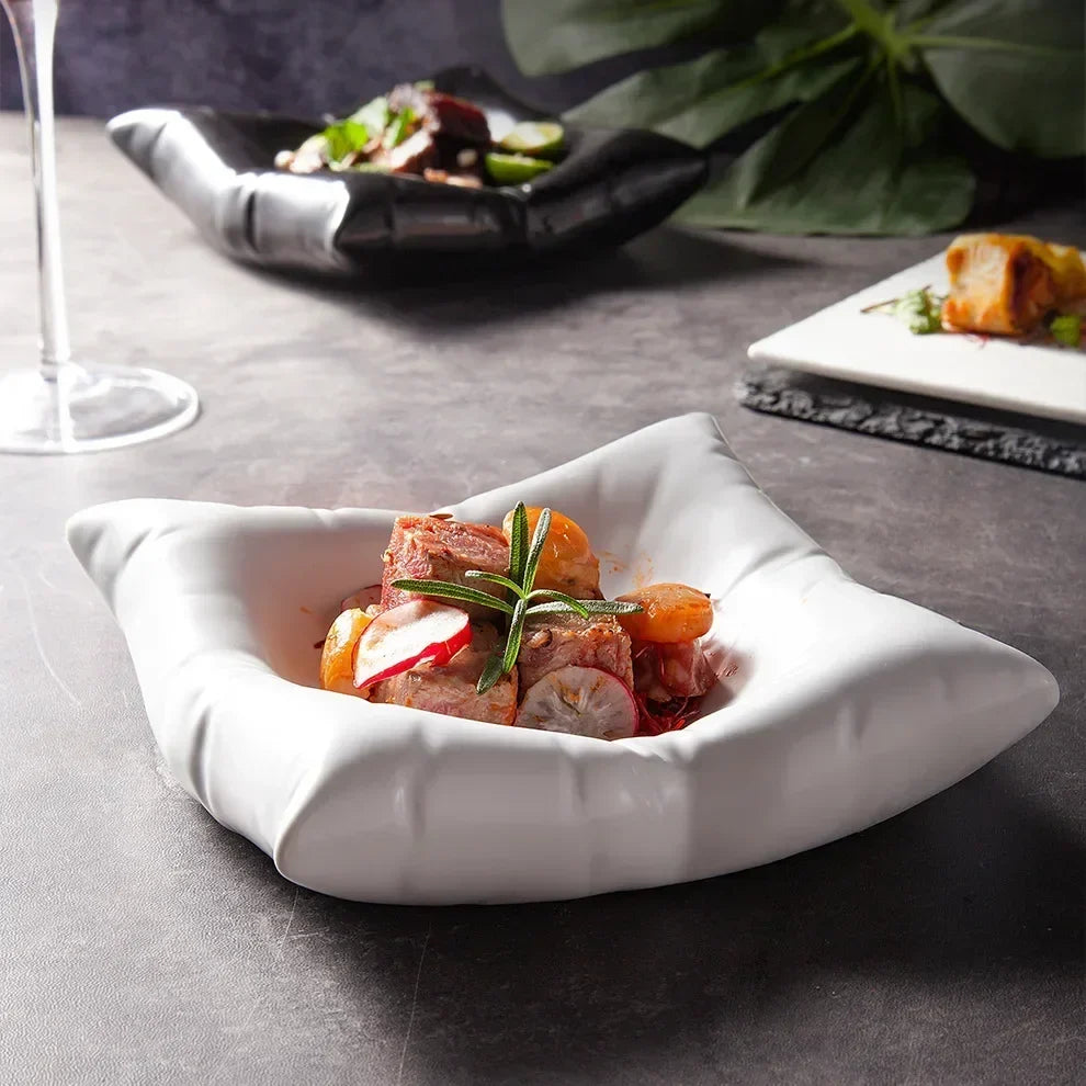 Ceramic Pillow Shaped Serving Plate for Modern Dining