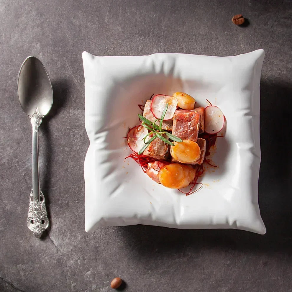 Ceramic Pillow Shaped Serving Plate for Modern Dining