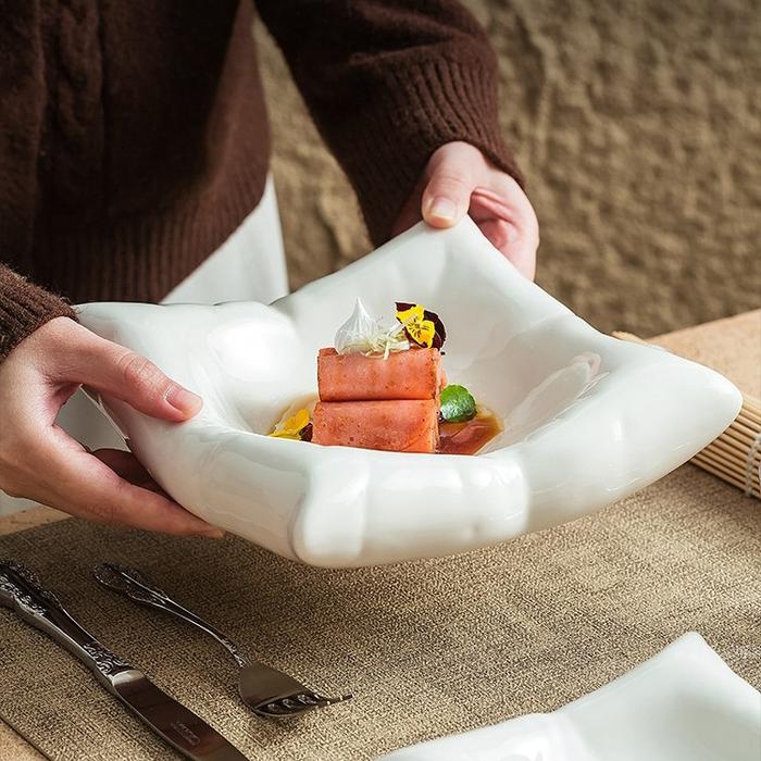 Ceramic Pillow Shaped Serving Plate for Modern Dining