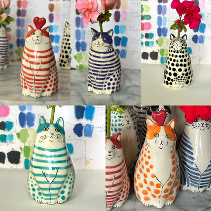 Ceramic Polka Dot Cat Flower Vase