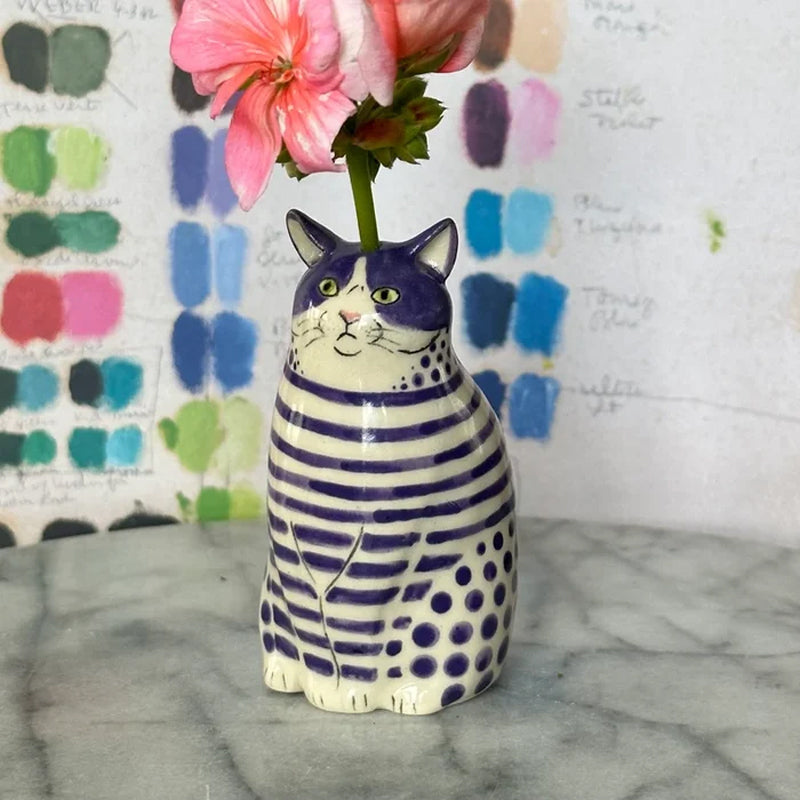 Ceramic Polka Dot Cat Flower Vase