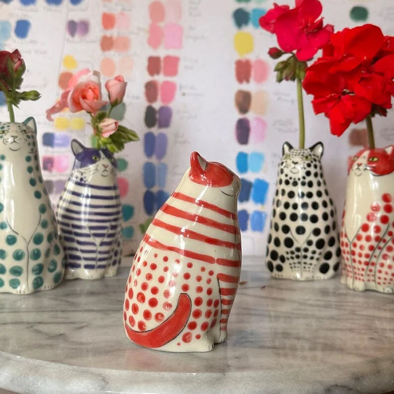 Ceramic Polka Dot Cat Flower Vase