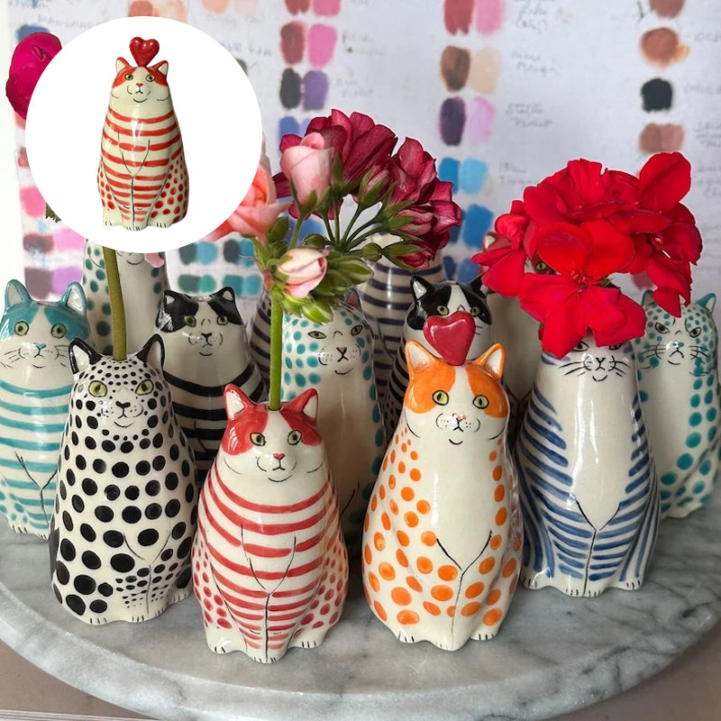 Ceramic Polka Dot Cat Flower Vase