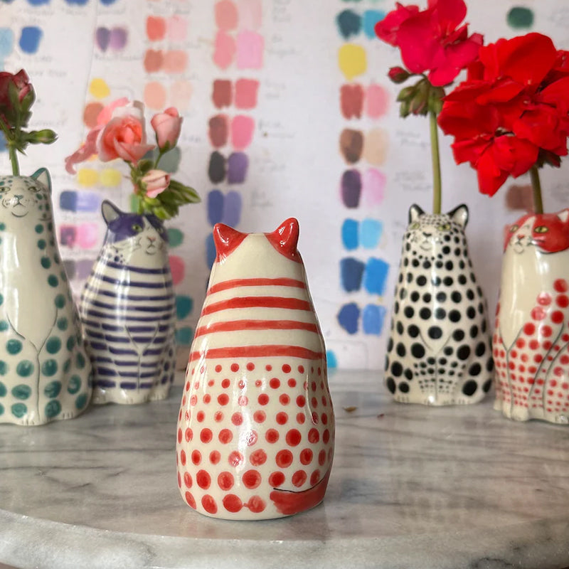 Ceramic Polka Dot Cat Flower Vase