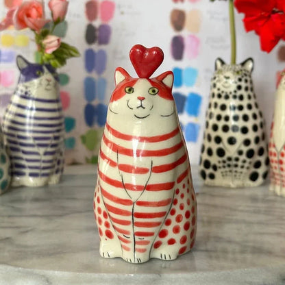 Ceramic Polka Dot Cat Flower Vase