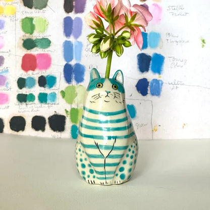Ceramic Polka Dot Cat Flower Vase
