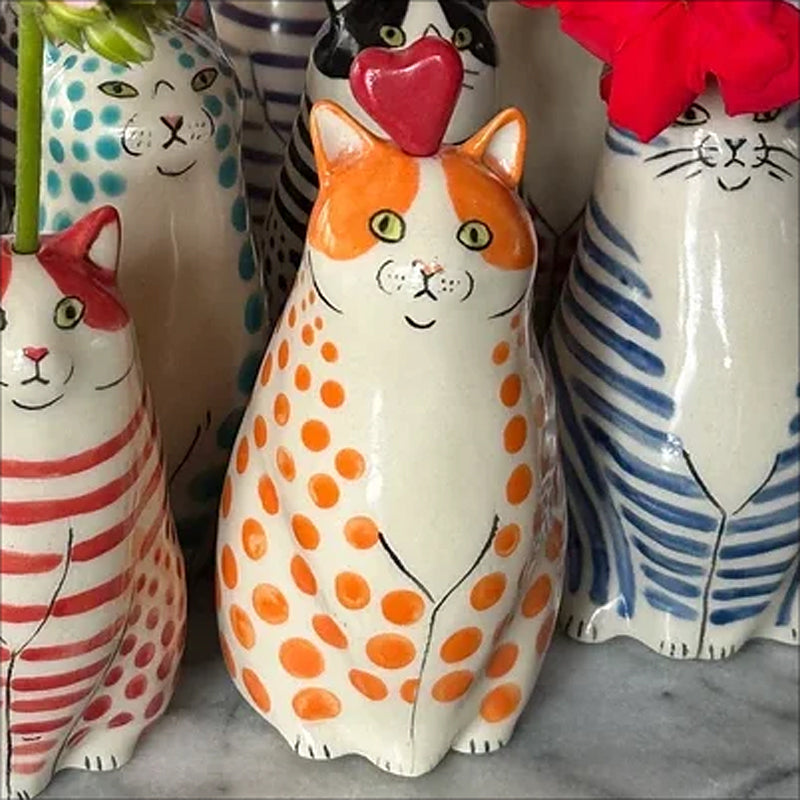 Ceramic Polka Dot Cat Flower Vase