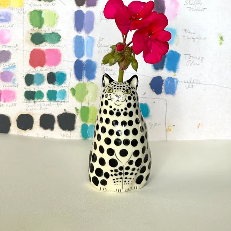Ceramic Polka Dot Cat Flower Vase