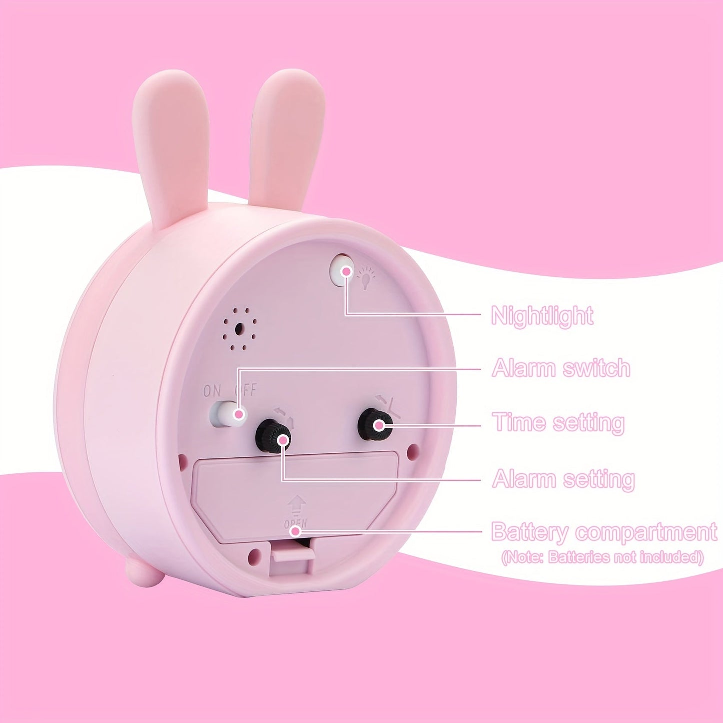 Children's Rabbit Alarm Clock with Silent Movement and Night Light