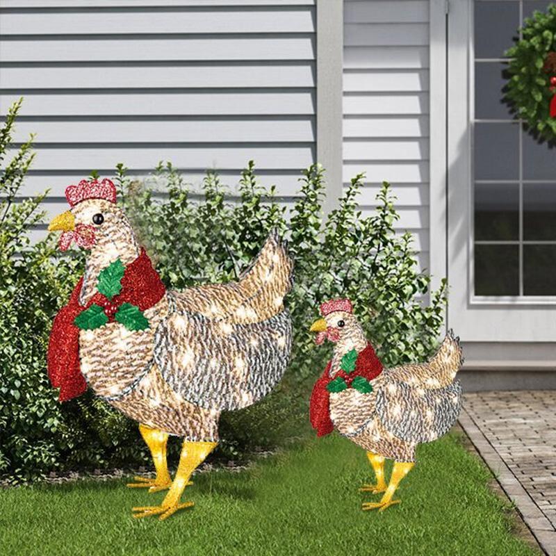 Christmas Chicken Garden Decoration With Scarf