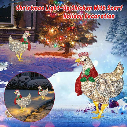 Christmas Chicken Garden Decoration With Scarf