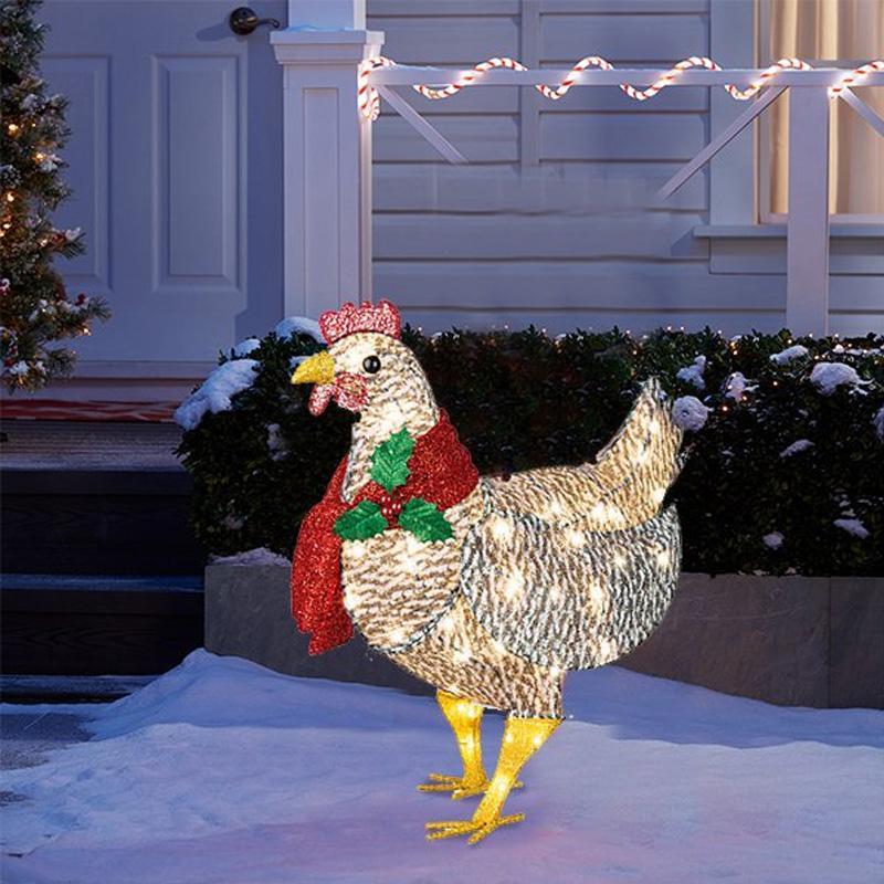 Christmas Chicken Garden Decoration With Scarf