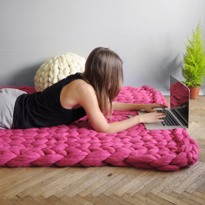 Chunky Hand Knit Throw Blanket