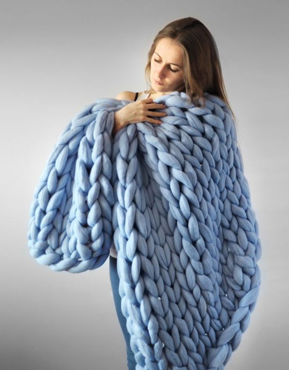 Chunky Hand Knit Throw Blanket
