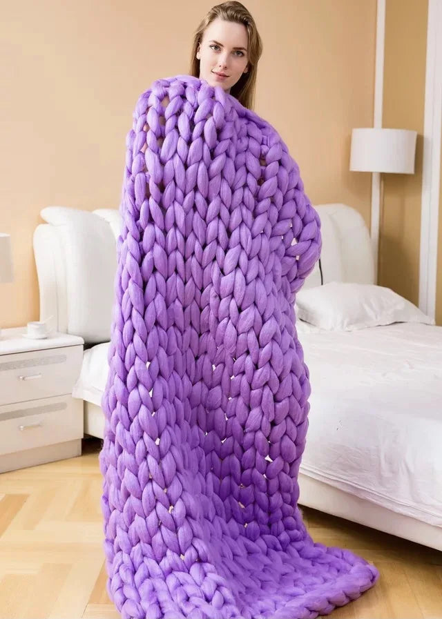 Chunky Knit Throw Blanket Soft Cozy Decorative Blanket