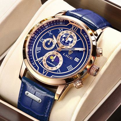 Classic Chronograph Men's Quartz Wristwatch with Leather Strap