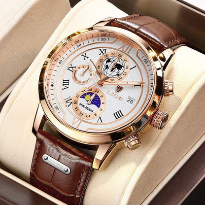 Classic Chronograph Men's Quartz Wristwatch with Leather Strap