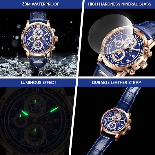 Classic Chronograph Men's Quartz Wristwatch with Leather Strap