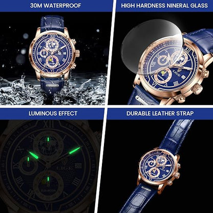 Classic Chronograph Men's Quartz Wristwatch with Leather Strap