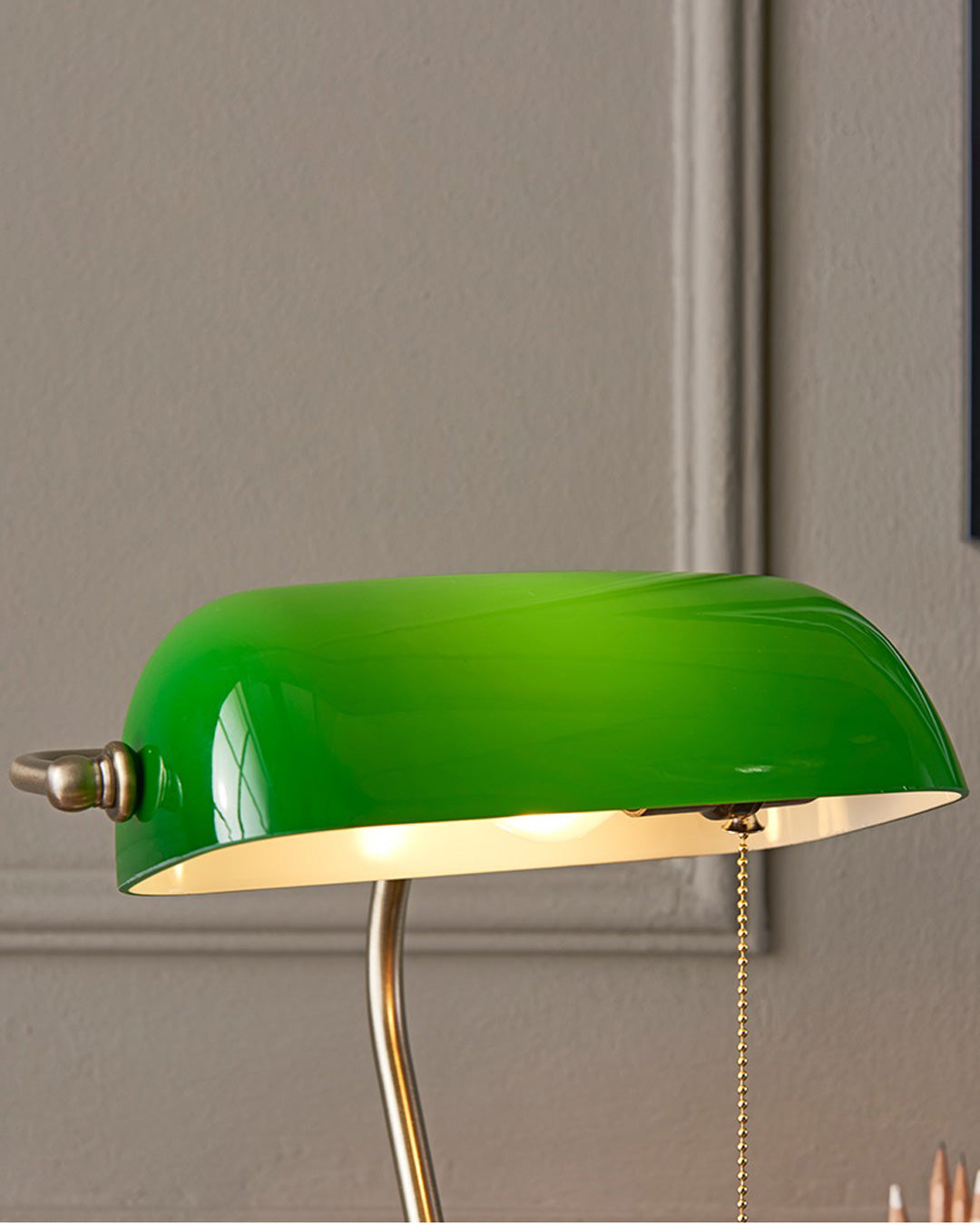 Classic Green Glass Banker Desk Lamp with Brass Finish