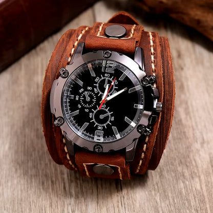 Classic Men's Leather Strap Quartz Watch Stainless Steel