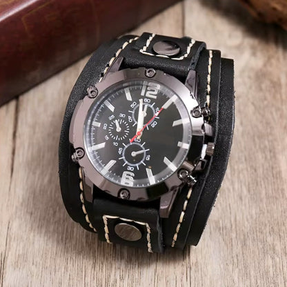 Classic Men's Leather Strap Quartz Watch Stainless Steel