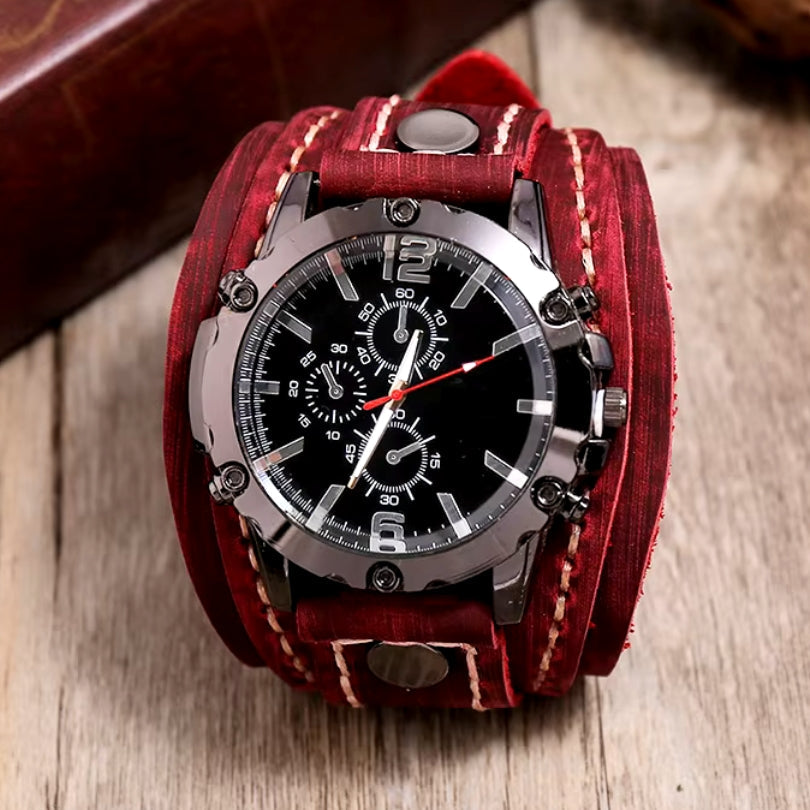 Classic Men's Leather Strap Quartz Watch Stainless Steel