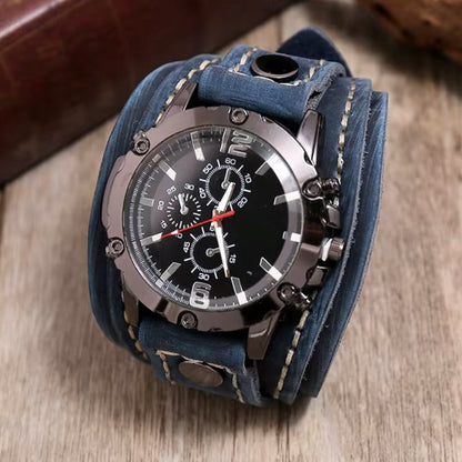 Classic Men's Leather Strap Quartz Watch Stainless Steel