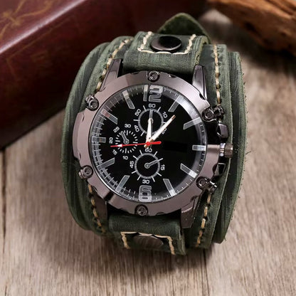 Classic Men's Leather Strap Quartz Watch Stainless Steel