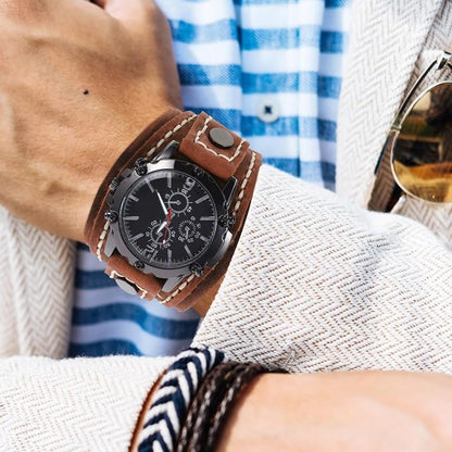 Classic Men's Leather Strap Quartz Watch Stainless Steel