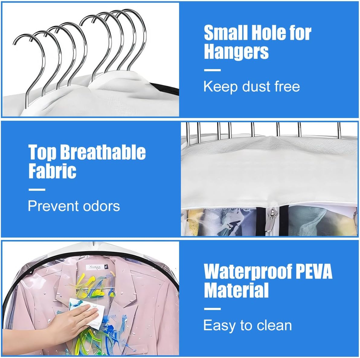 Clear Gusseted Garment Bags 3 Pack With Side Zipper