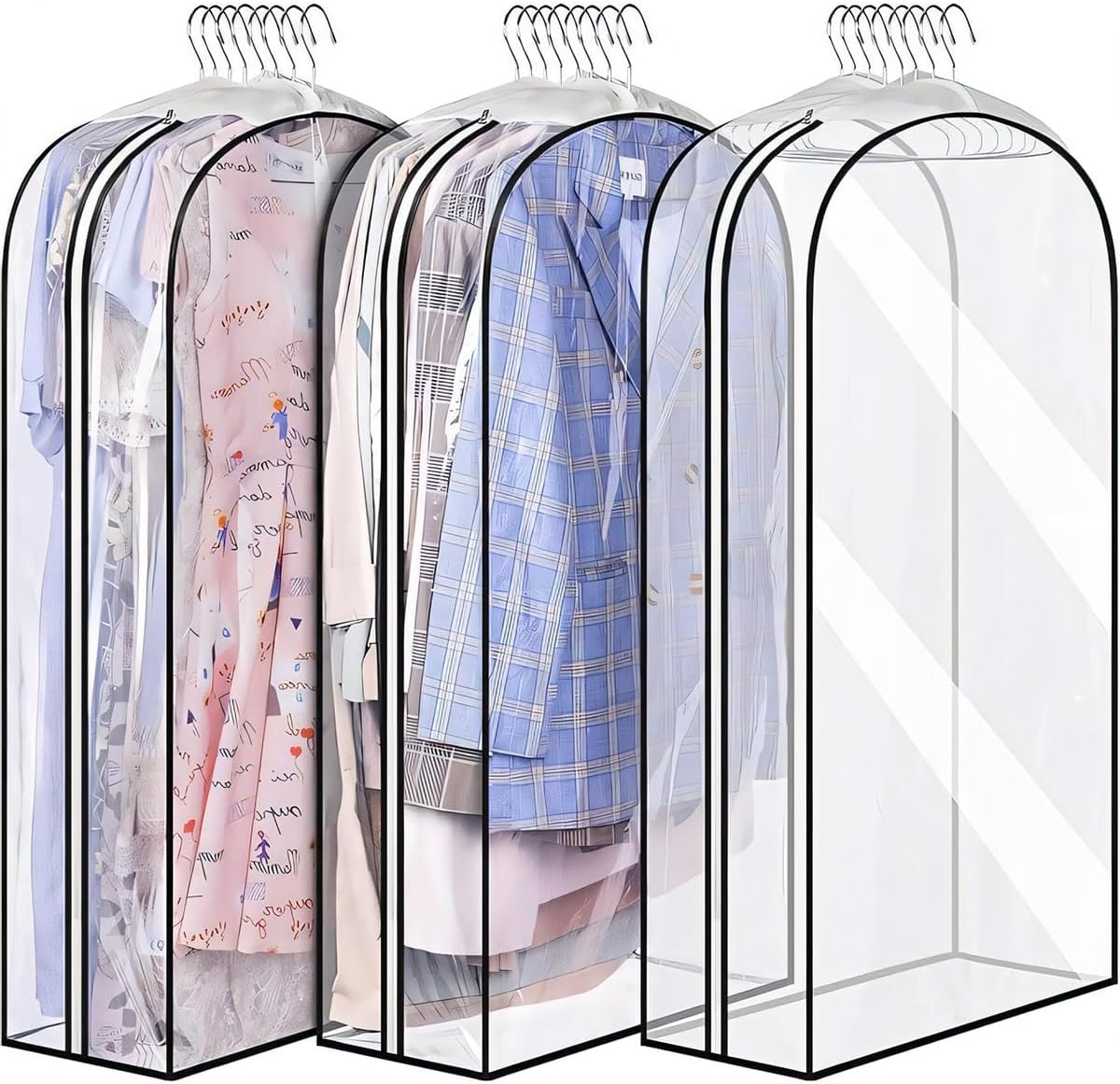 Clear Gusseted Garment Bags 3 Pack With Side Zipper