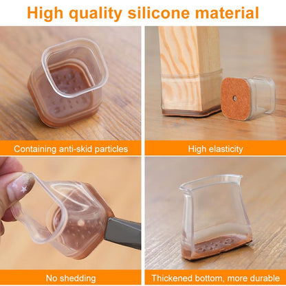 Clear Silicone Chair Leg Floor Protectors with Felt Pads