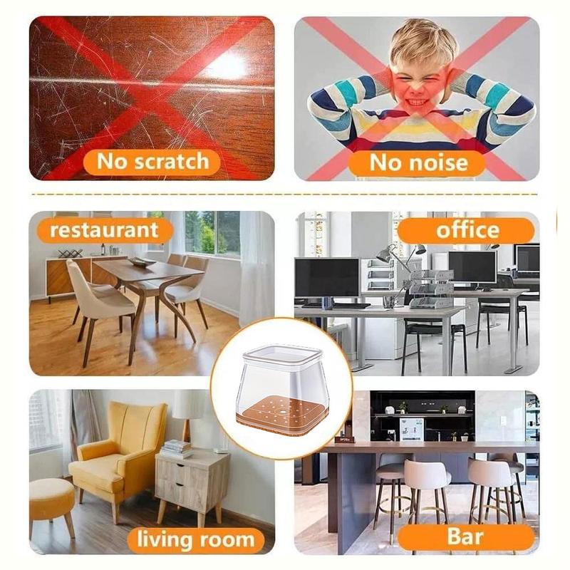 Clear Silicone Chair Leg Floor Protectors with Felt Pads