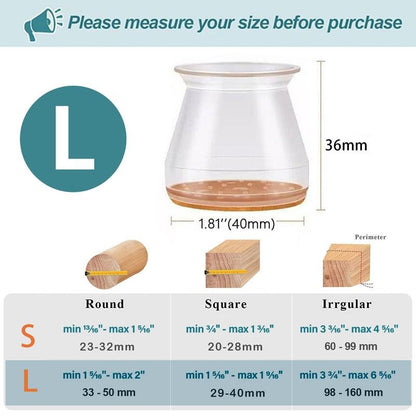 Clear Silicone Chair Leg Floor Protectors with Felt Pads