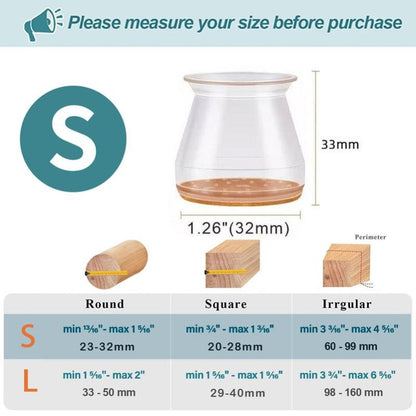 Clear Silicone Chair Leg Floor Protectors with Felt Pads