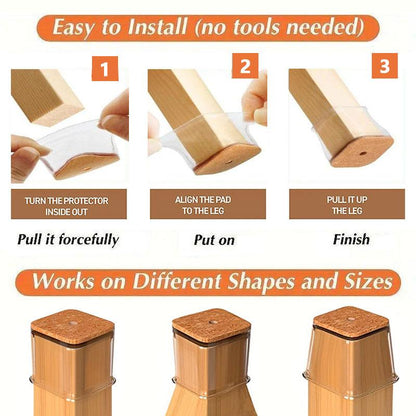 Clear Silicone Chair Leg Floor Protectors with Felt Pads