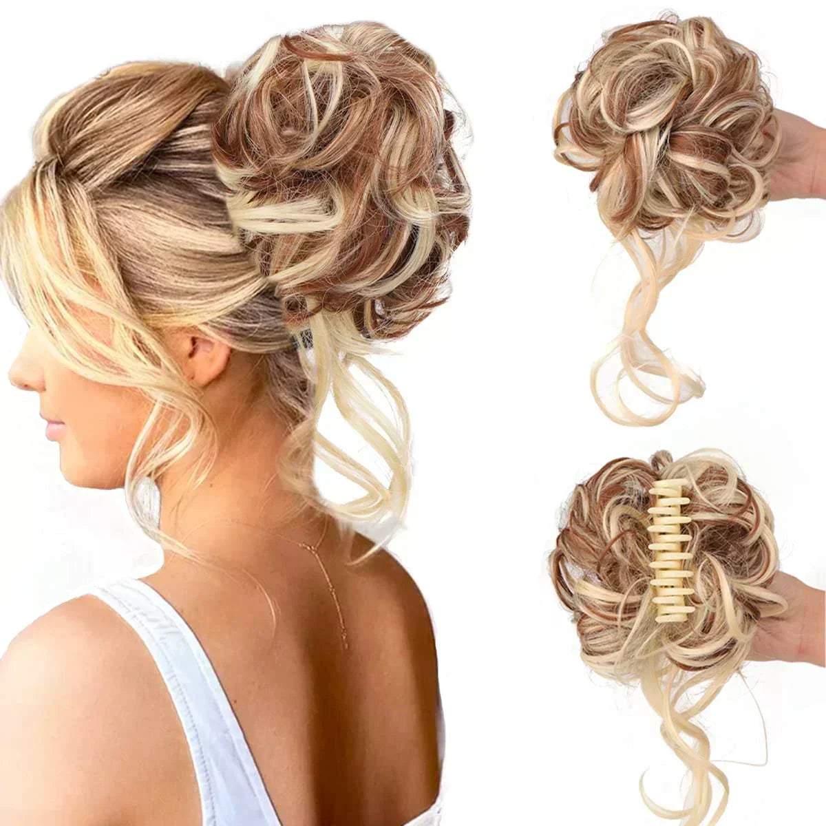 Clip In Curly Hair Bun Extension with Natural Volume