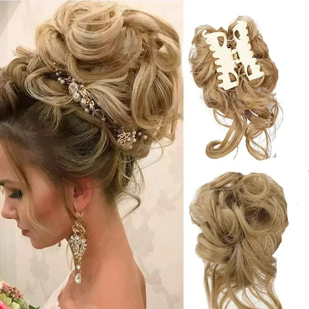 Clip In Curly Hair Bun Extension with Natural Volume