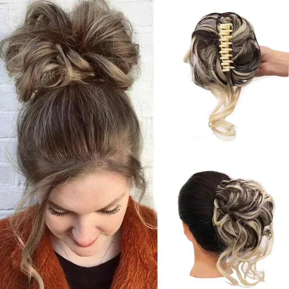 Clip In Curly Hair Bun Extension with Natural Volume