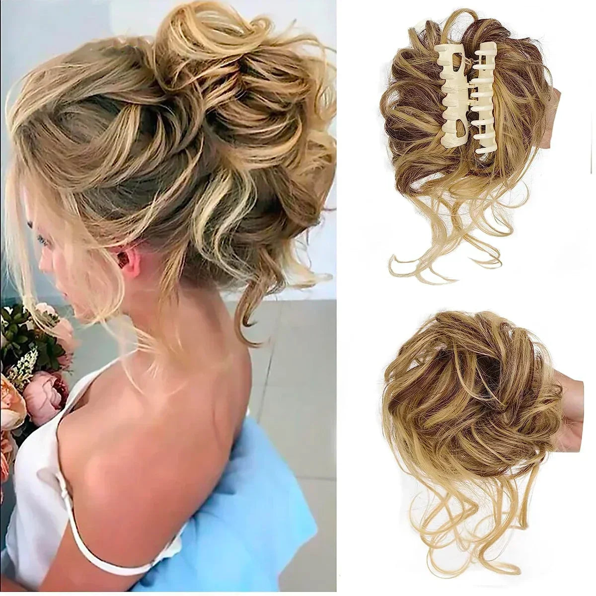 Clip In Curly Hair Bun Extension with Natural Volume